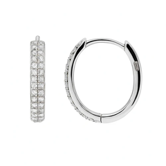 Sterling Silver Rhodium Plated Micro Pave CZ Huggie Hoop Earrings