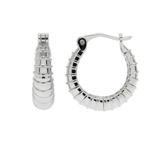 Load image into Gallery viewer, Sterling Silver Rhodium Plated Ribbed Textured Hoop Earrings