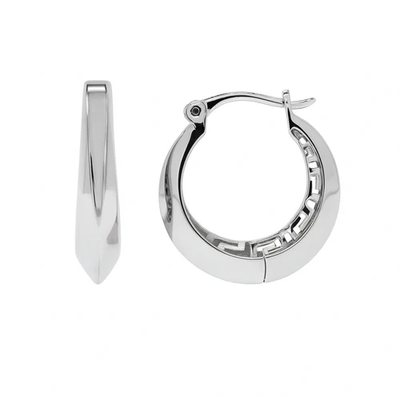 Sterling Silver Rhodium Plated Greek Key Hoop Earrings