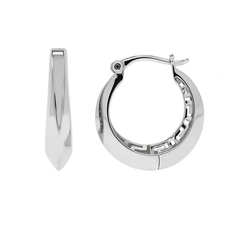 Sterling Silver Rhodium Plated Greek Key Hoop Earrings