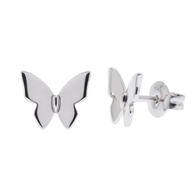 Load image into Gallery viewer, Sterling Silver Rhodium Plated Butterfly Stud Earrings
