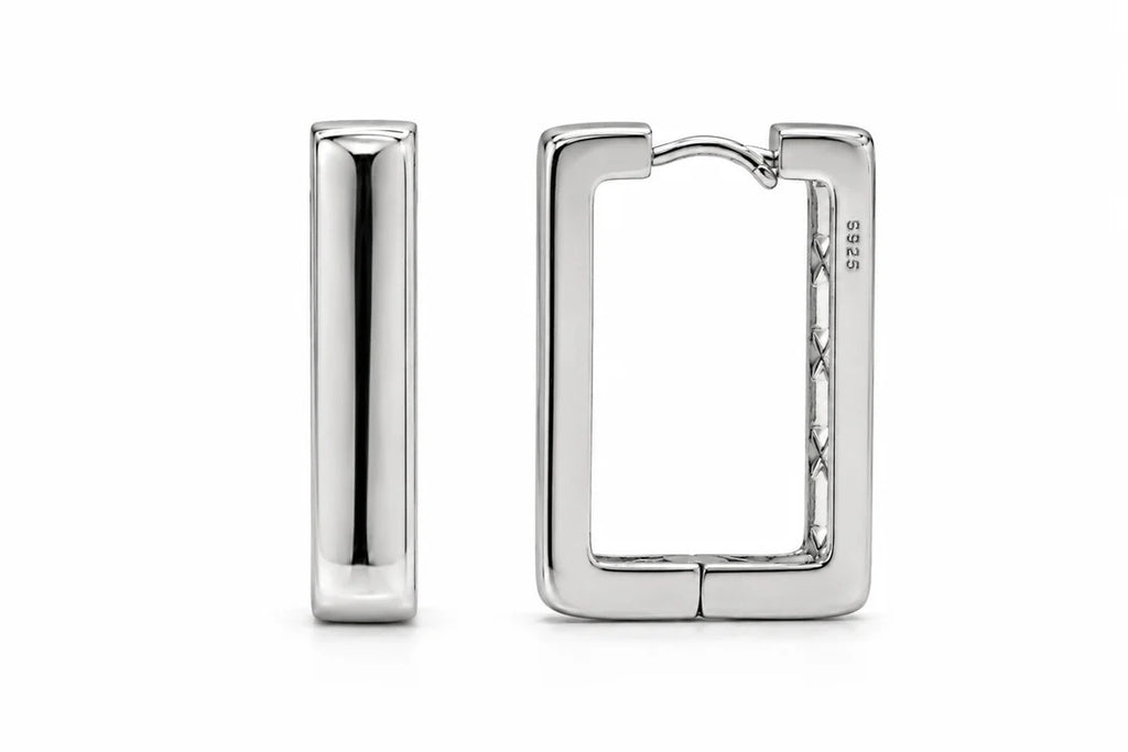 Sterling Silver Rhodium Plated Square Hoop Earrings