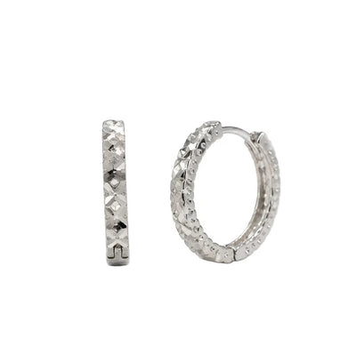 Sterling Silver Rhodium Plated Diamond Cut Hoop Earrings