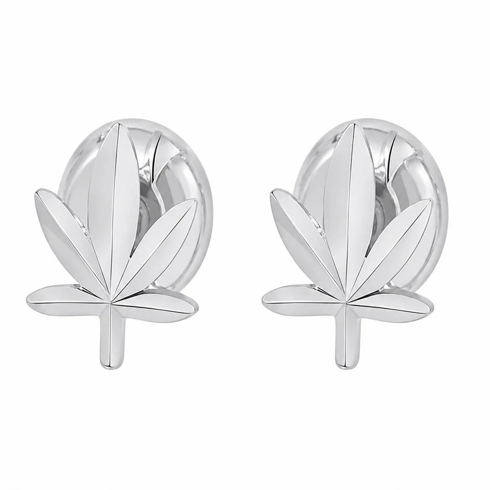Sterling Silver Rhodium Plated Diamond Cut Cannabis Stud Earrings