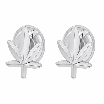 Sterling Silver Rhodium Plated Diamond Cut Cannabis Stud Earrings