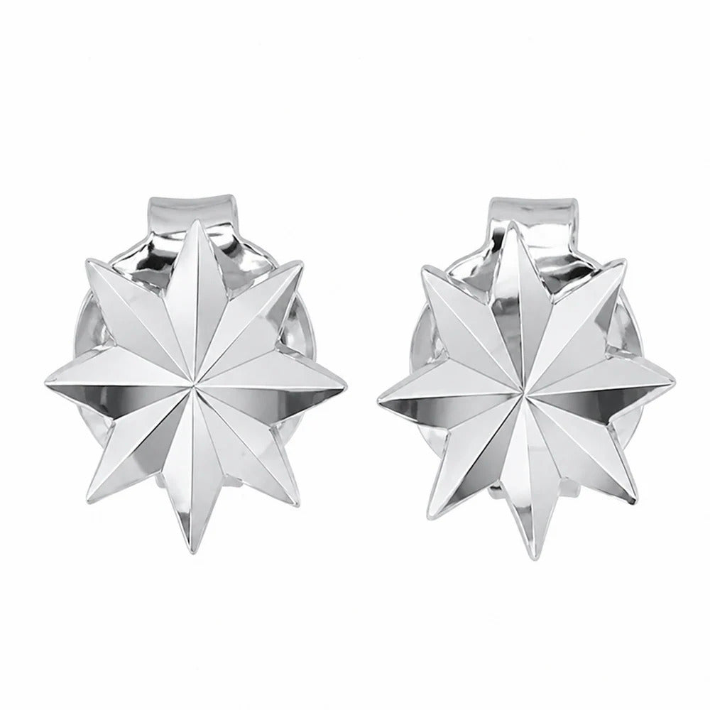 Sterling Silver Rhodium Plated Diamond Cut Starburst Stud Earrings
