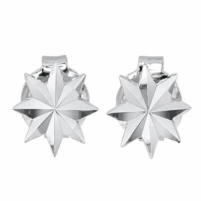 Sterling Silver Rhodium Plated Diamond Cut Starburst Stud Earrings