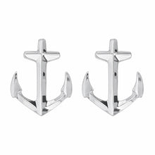 Load image into Gallery viewer, Sterling Silver Rhodium Plated Diamond Cut Anchor Stud Earrings