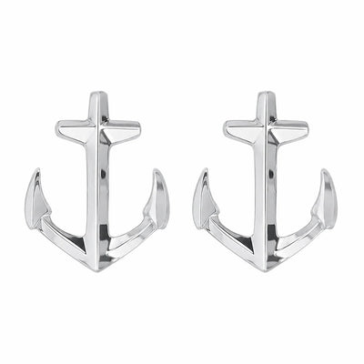 Sterling Silver Rhodium Plated Diamond Cut Anchor Stud Earrings