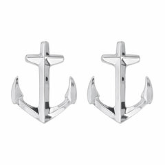 Sterling Silver Rhodium Plated Diamond Cut Anchor Stud Earrings
