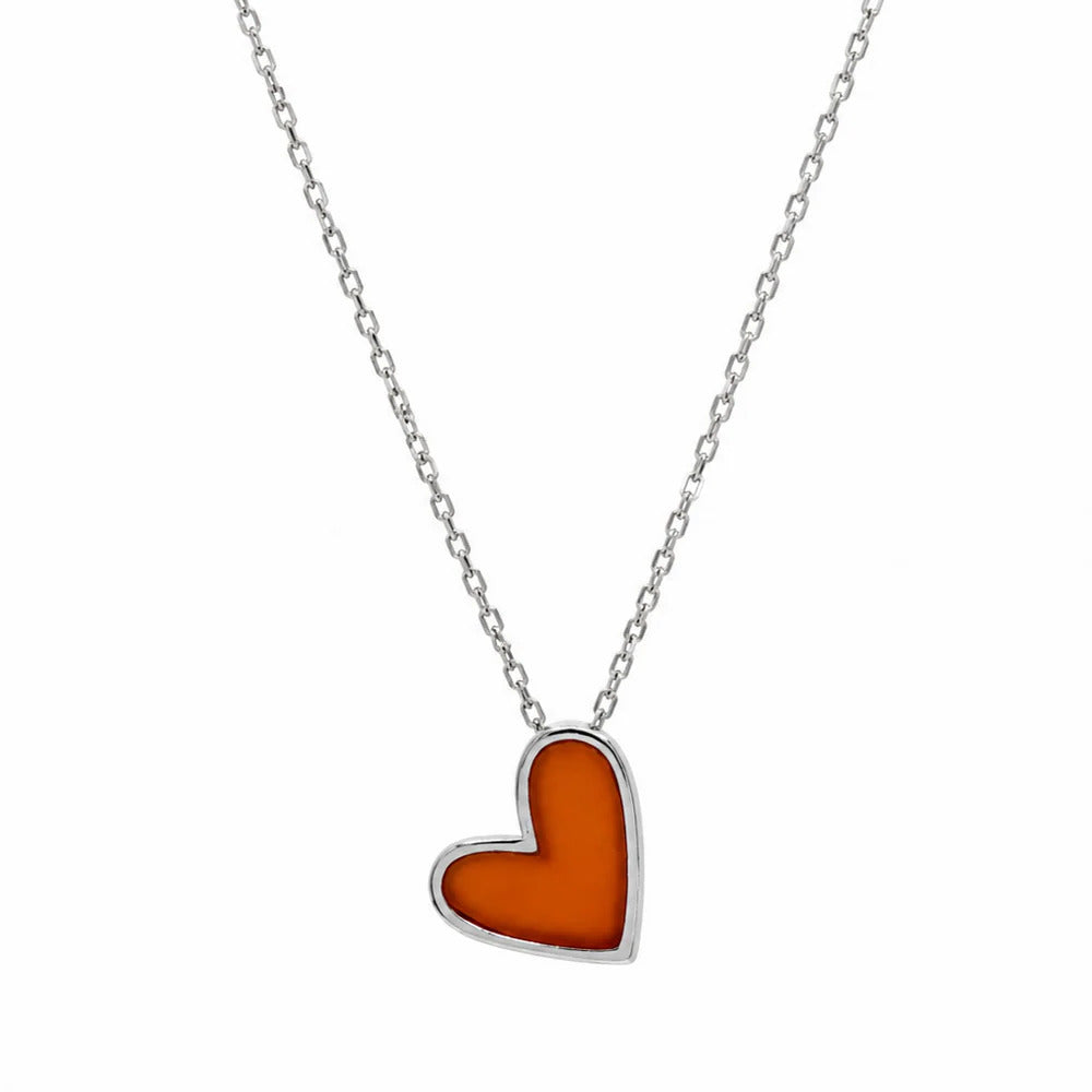 Sterling Silver Rhodium Plated Red Enamel Heart Adjustable Necklace
