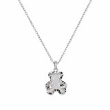 Sterling Silver Rhodium Plated Diamond Cut Dainty Teddy Bear Pearl Necklace