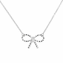 Load image into Gallery viewer, Sterling Silver Rhodium Plated Diamond Cut Dainty Ribbon Bow Necklace