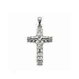 Sterling Silver Rhodium Plated Diamond Cut Small Ornate Faceted Cross Pendant