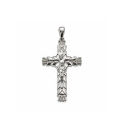 Sterling Silver Rhodium Plated Diamond Cut Small Ornate Faceted Cross Pendant