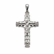 Load image into Gallery viewer, Sterling Silver Rhodium Plated Diamond Cut Large Ornate Faceted Cross Pendant