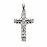 Sterling Silver Rhodium Plated Diamond Cut Large Ornate Faceted Cross Pendant