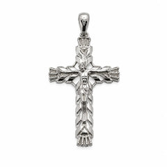 Sterling Silver Rhodium Plated Diamond Cut Large Ornate Faceted Cross Pendant