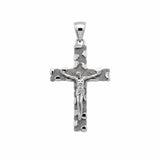 Sterling Silver Rhodium Plated Diamond Cut Jesus Crucifix Cross Pendant