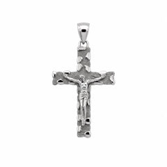 Sterling Silver Rhodium Plated Diamond Cut Jesus Crucifix Cross Pendant