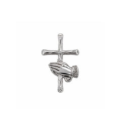 Sterling Silver Rhodium Plated Praying Hands Cross Pendant