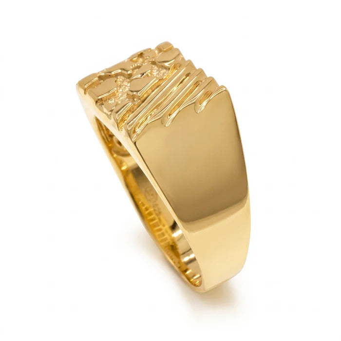 Sterling Silver Gold Plated Men's Diagonal Nugget Ring