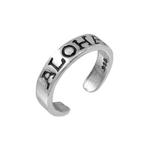 Sterling Silver Aloha Engraved Adjustable Toe Ring