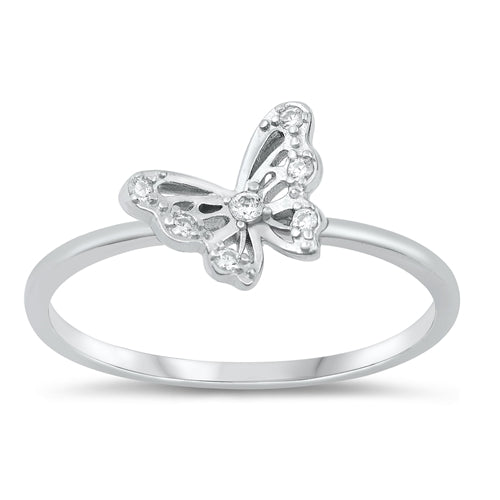Sterling Silver Rhodium Plated Clear CZ Butterfly Ring