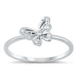 Sterling Silver Rhodium Plated Clear CZ Butterfly Ring