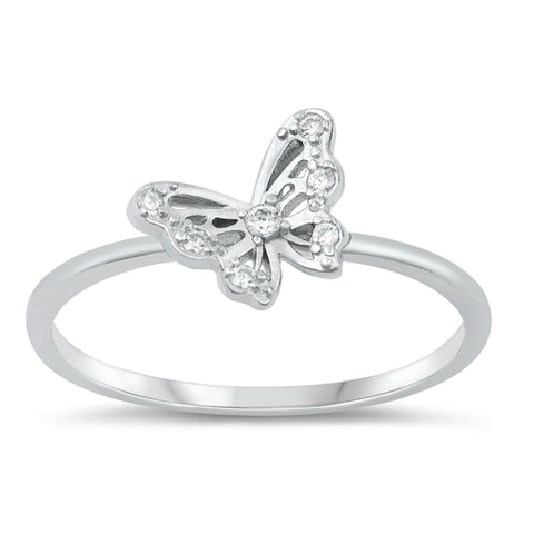 Sterling Silver Rhodium Plated Clear CZ Butterfly Ring