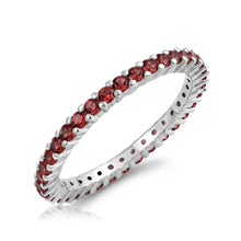 Load image into Gallery viewer, Sterling Silver Stackable Ring with Garnet CZ on Half-Bezel Setting with Rhodium Finish, Band Width 2MM