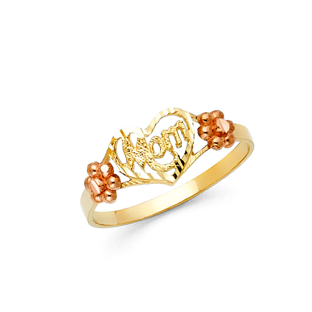14k Gold Two Tone Mom Heart Ring, Width 7mm