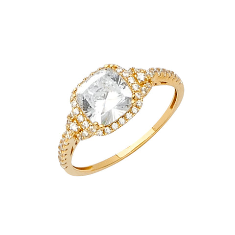 14K Yellow Gold CZ Square Engagement Ring