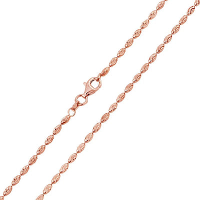Italian Sterling Silver Rose Gold Plated Oval Curved Bead Chain 002-2.2 mm with Lobster Clasp Closure