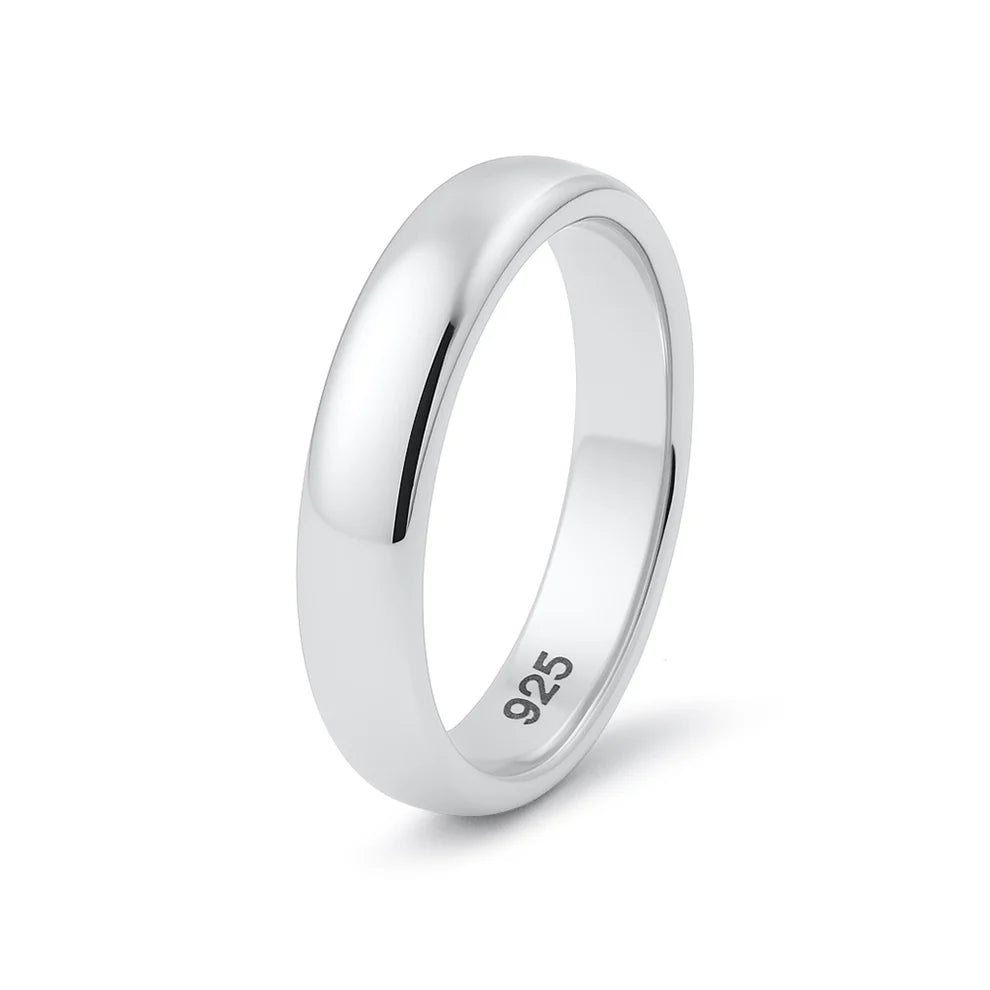 4MM Sterling Silver High Polished Half-Round Light Comfort Fit Classy Dome Wedding Band Ring