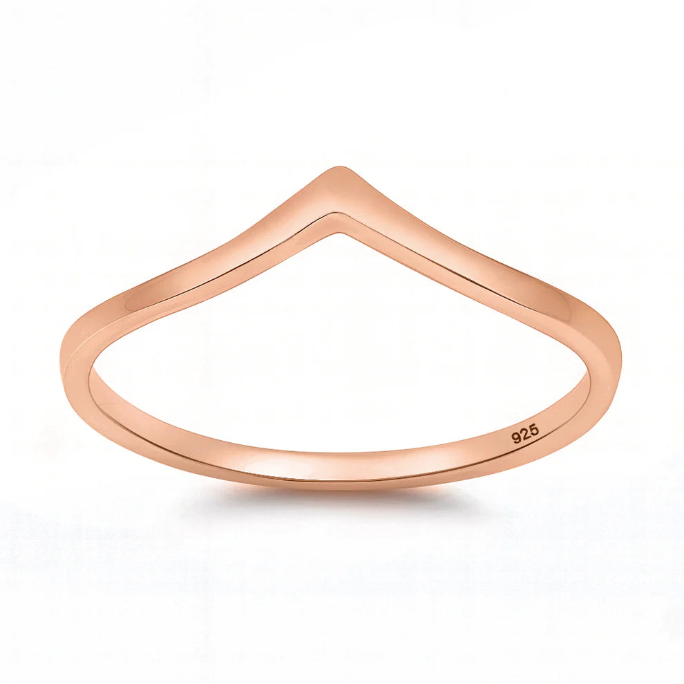Sterling Silver Rose Gold Plated Chevron Design Band Ring with Face Height of 5MM