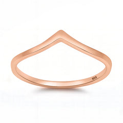 Sterling Silver Rose Gold Plated Chevron Design Band Ring with Face Height of 5MM