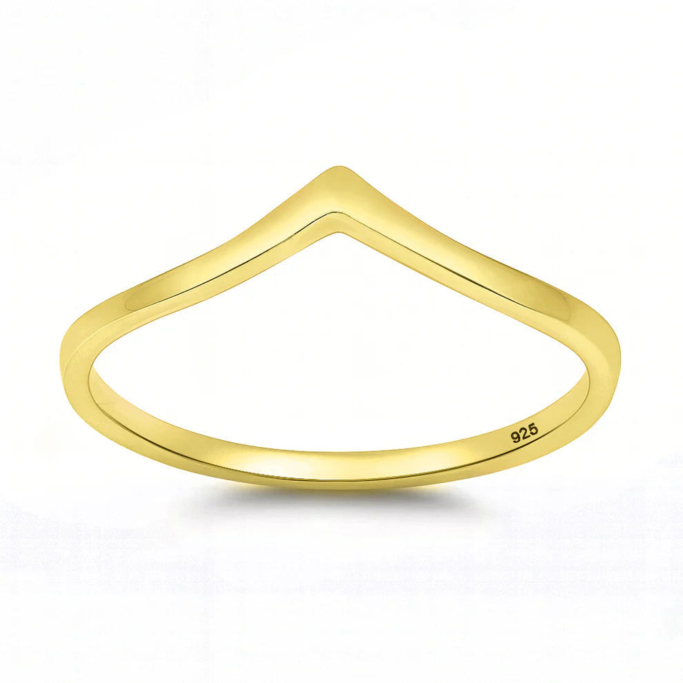Sterling Silver Yellow Gold Plated Chevron Design Band Ring with Face Height of 5MM