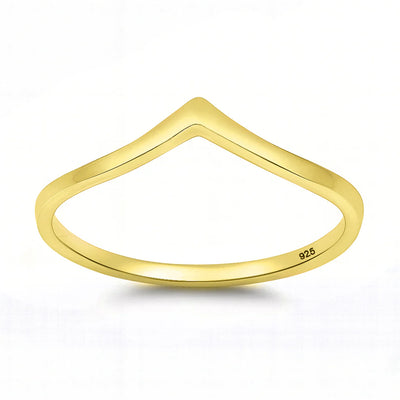 Sterling Silver Yellow Gold Plated Chevron Design Band Ring with Face Height of 5MM