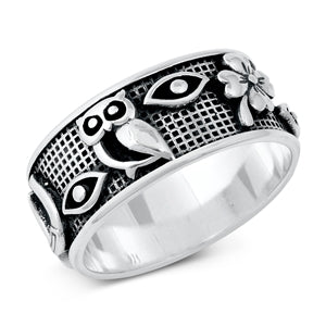Sterling Silver Oxidized Lucky Charm Ring, Face Height 14mm