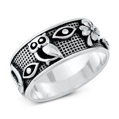 Sterling Silver Oxidized Lucky Charm Ring, Face Height 14mm