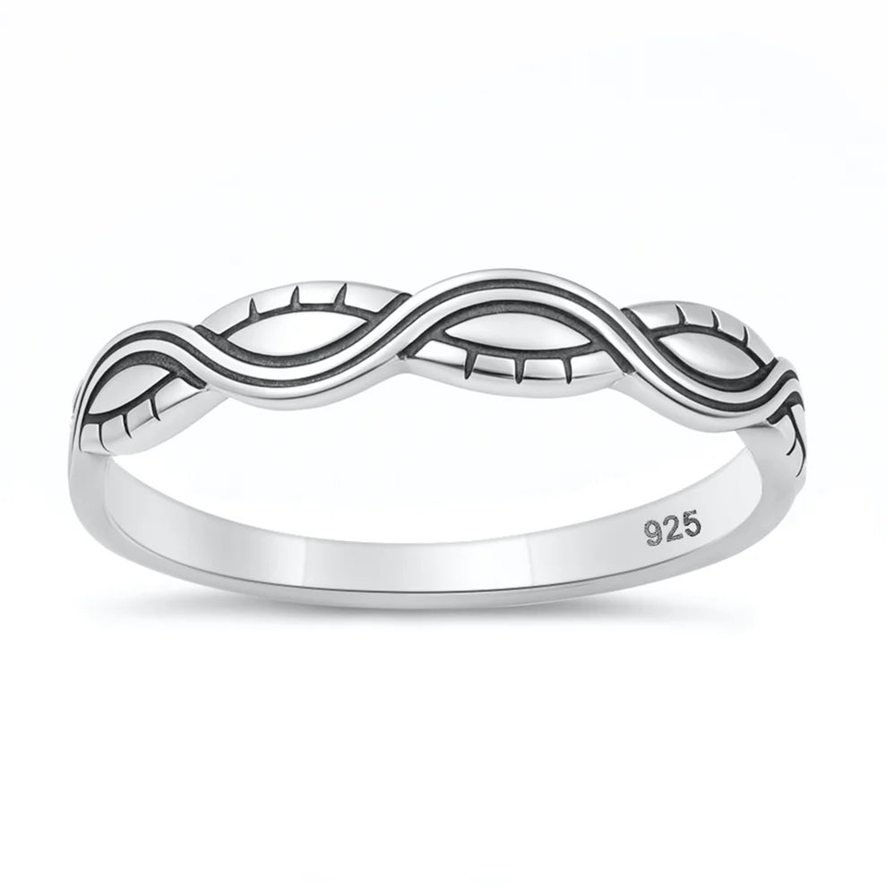Sterling Silver Oxidized And Polished Wave Infinity Ring