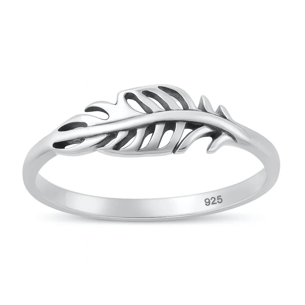 Sterling Silver Oxidized And Polished 6.3mm Feather Ring