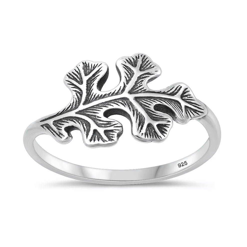 Sterling Silver Oxidized And Polished 11mm Leaf Ring