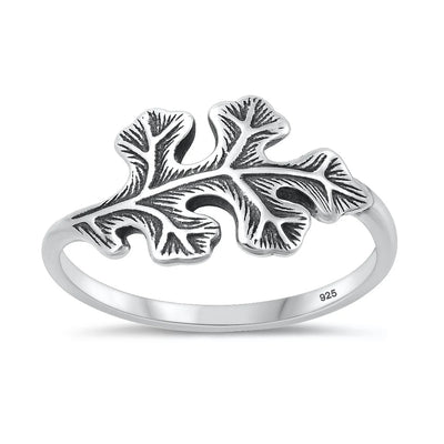 Sterling Silver Oxidized And Polished 11mm Leaf Ring