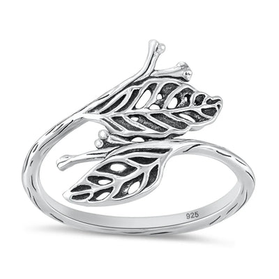 Sterling Silver Oxidized And Polished 17mm Leaves Ring