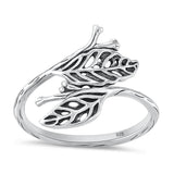 Sterling Silver Oxidized And Polished 17mm Leaves Ring
