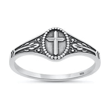 Load image into Gallery viewer, Sterling Silver Oxidized And Polished 7.6mm Oval Cross Ring