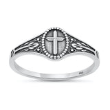 Sterling Silver Oxidized And Polished 7.6mm Oval Cross Ring