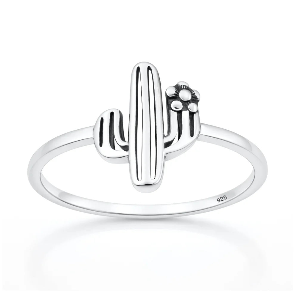 Sterling Silver Oxidized And Polished 12mm Cactus Ring